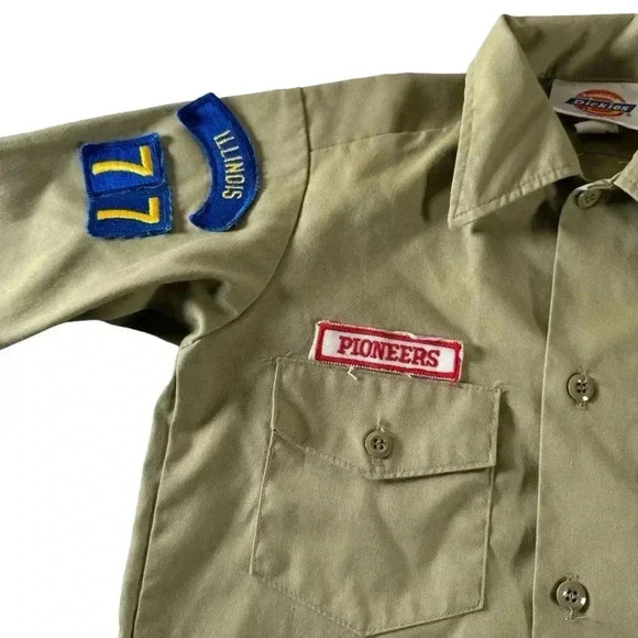Dickies Pioneers Scouts Illinois Youth Button Shirt Youth Size 10 Tan - Picture 11 of 12